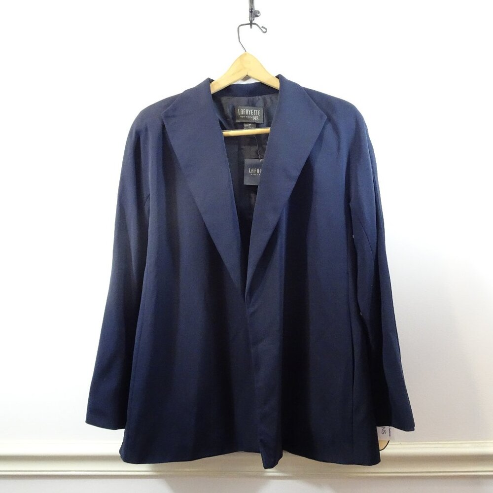 Lafayette 148 Navy Blue Open Blazer Jacket Size 10 NEW 100% Silk Made in USA